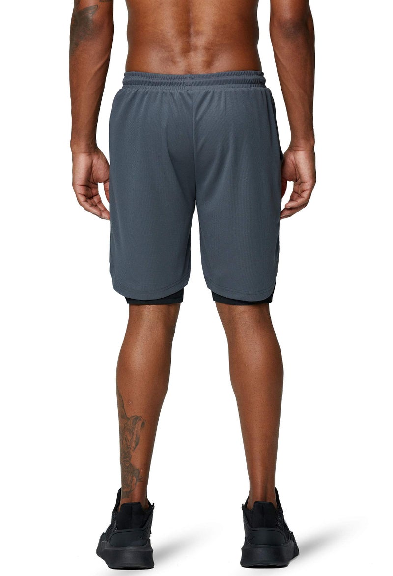 Pinkbomb Men's 2 in 1 Running Shorts Gym Workout Quick Dry Mens Shorts with Phone Pocket (Grey, Medium) - Image 5